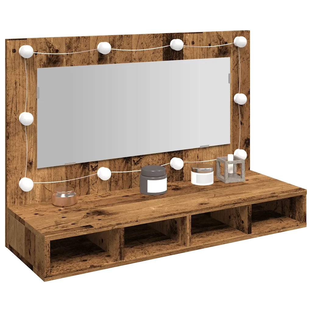 Mobile a Specchio con LED-Armadietto a Specchio Legno Antico 90x31,5x62 cm
