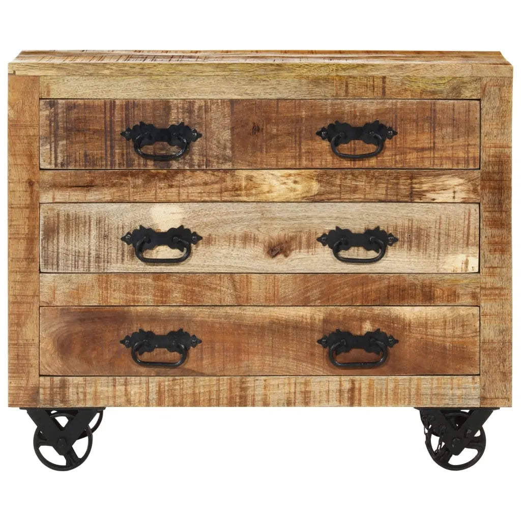 Credenza | Madia | Buffet da pranzo | Armadio da pranzo con 3 Cassetti 80x30x65 cm Legno Grezzo Massello Mango