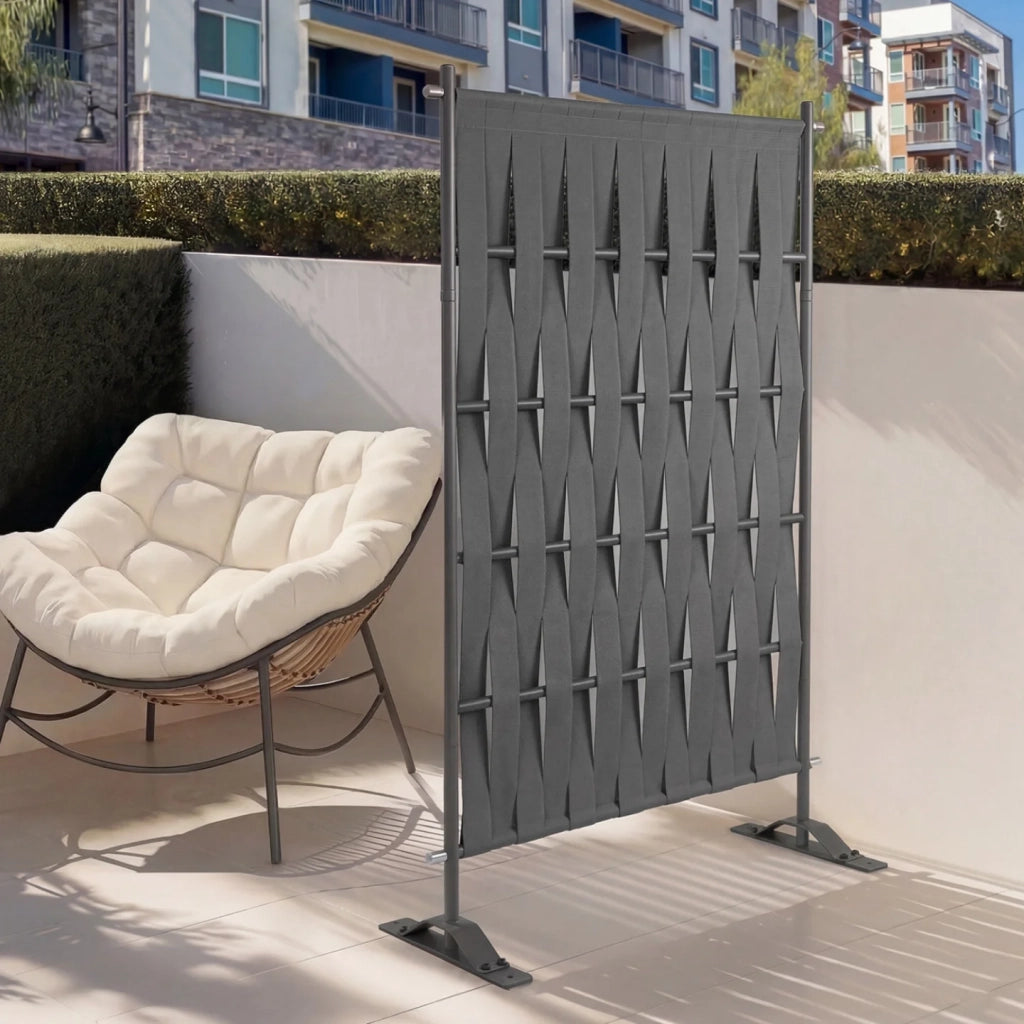 IDMarket - Schermo per esterni, fettuccia grigia, schermo decorativo, 80 x 150 cm, fettuccia e metallo, grigio antracite