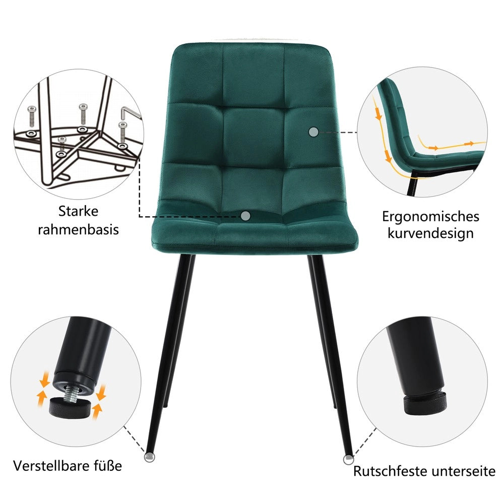 Set Tavolo da Pranzo con 4 Sedie ¨C Xylo ¨C Rettangolare, Velluto Verde, Gambe Dorate