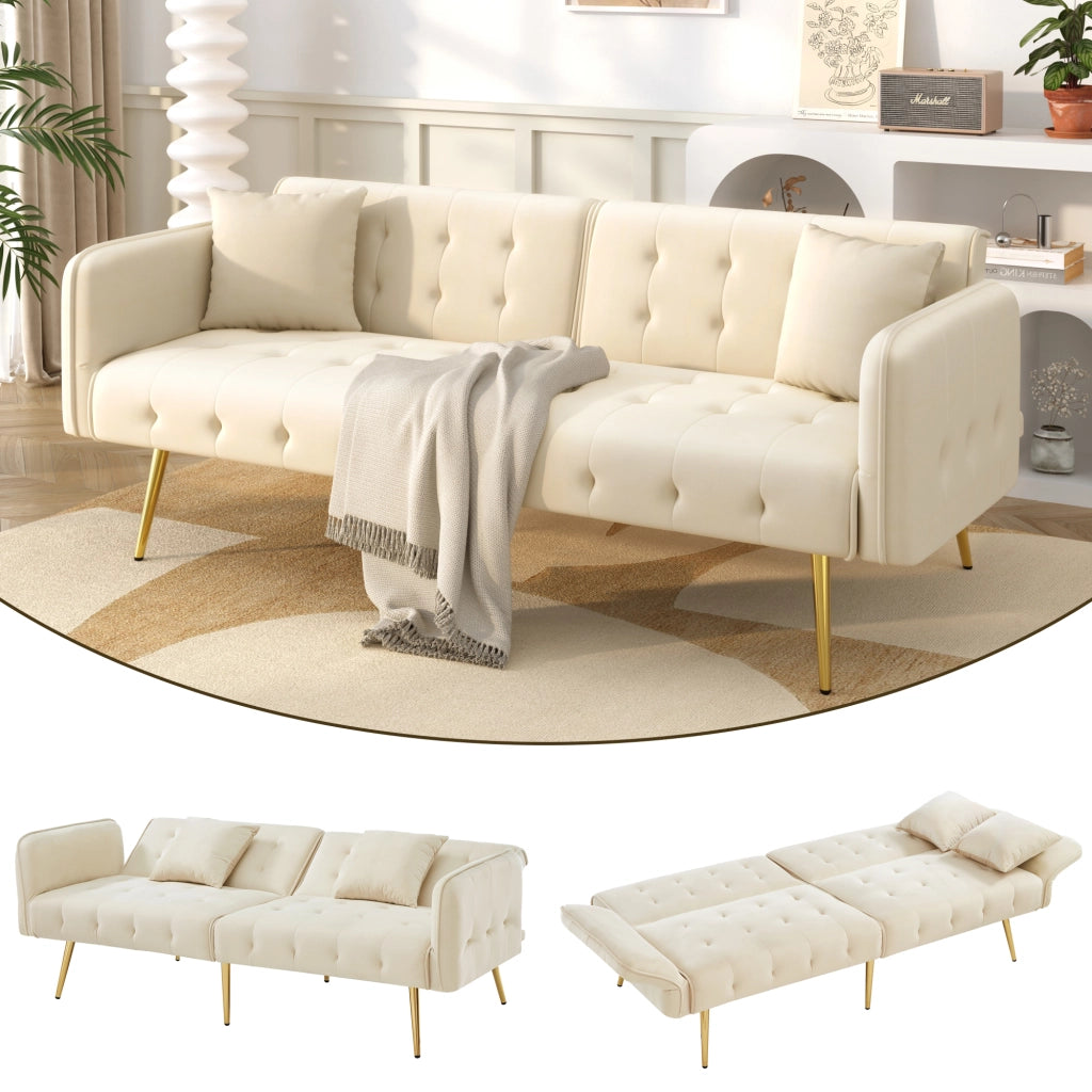 DIVANO LETTO 2 POSTI 215x81,5 cm Velluto Beige con schienali e braccioli regolabili