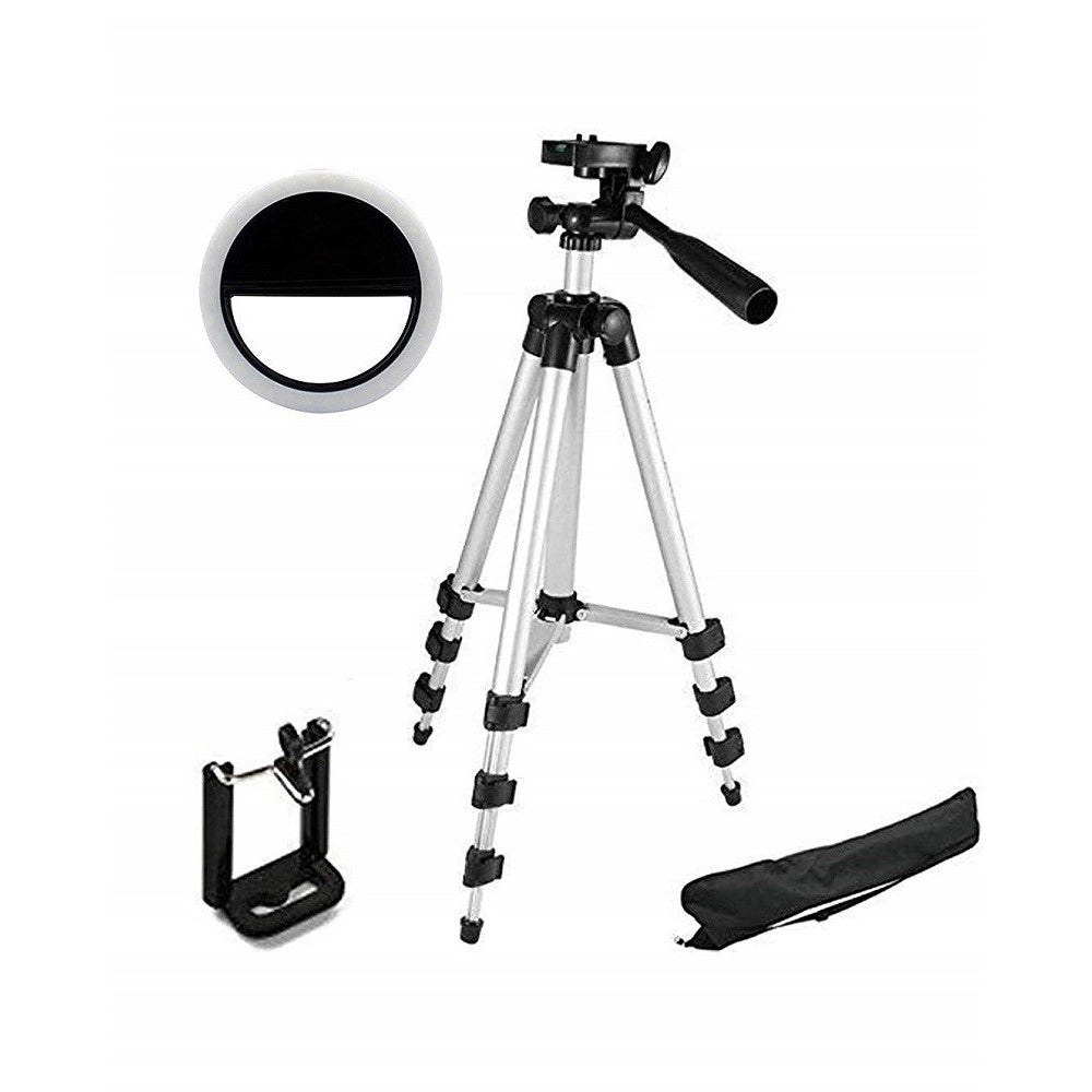 Trade Shop - Cavalletto Universale Fotocamera Treppiedi Tripode Supporto Alluminio Smartphone -