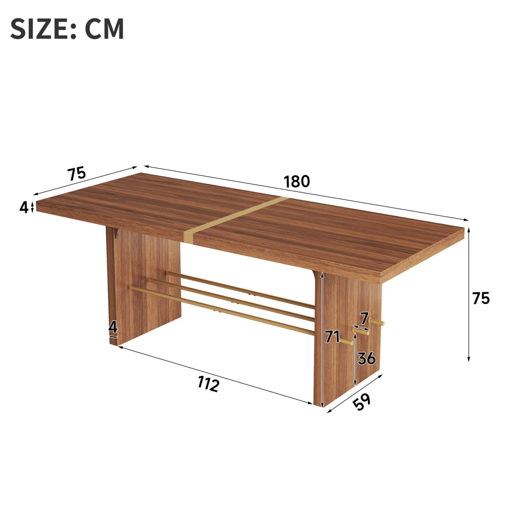 Tavolo da pranzo 180x75 cm per 6-8 persone; in MDF effetto noce con dettagli oro
