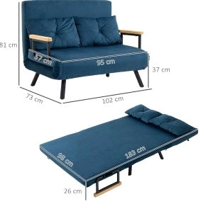 Poltrona letto 102x73x81 cm reclinabile fino a 180° con struttura in acciaio blu
