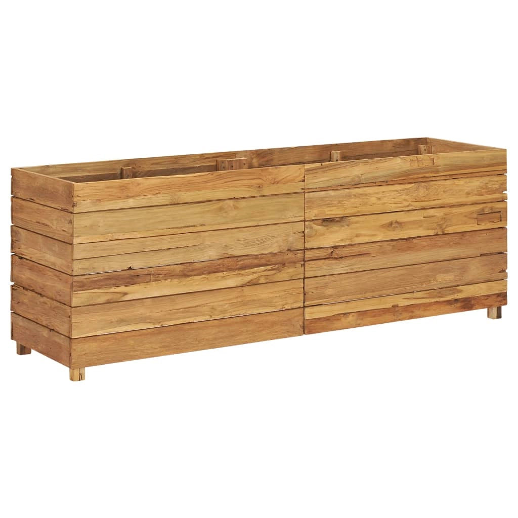 Aiuola rialzata per piante e fiori 150 x 40 x 55 cm legno di teak riciclato e acciaio 02_0000913