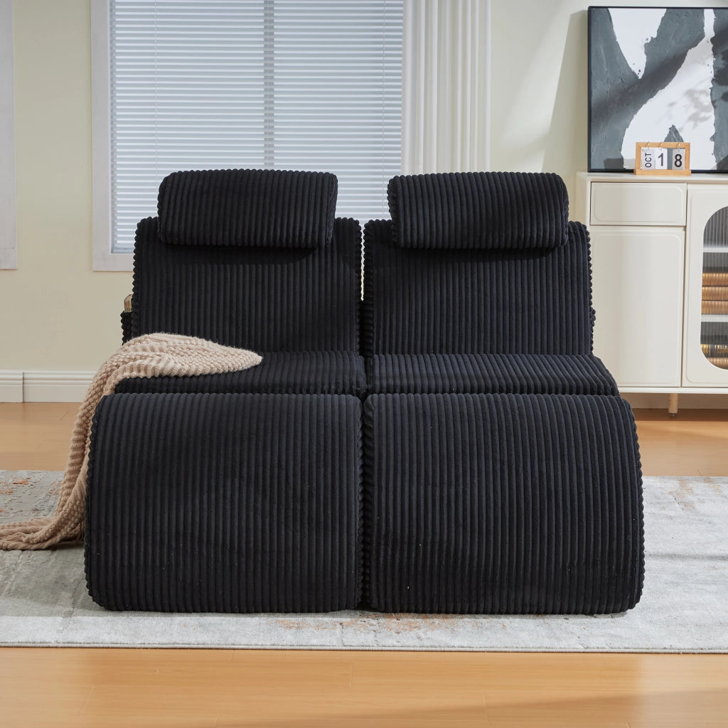 Fauteuil con design singolo ergonomico con poggiatesta e tasca laterale in velluto a coste nero