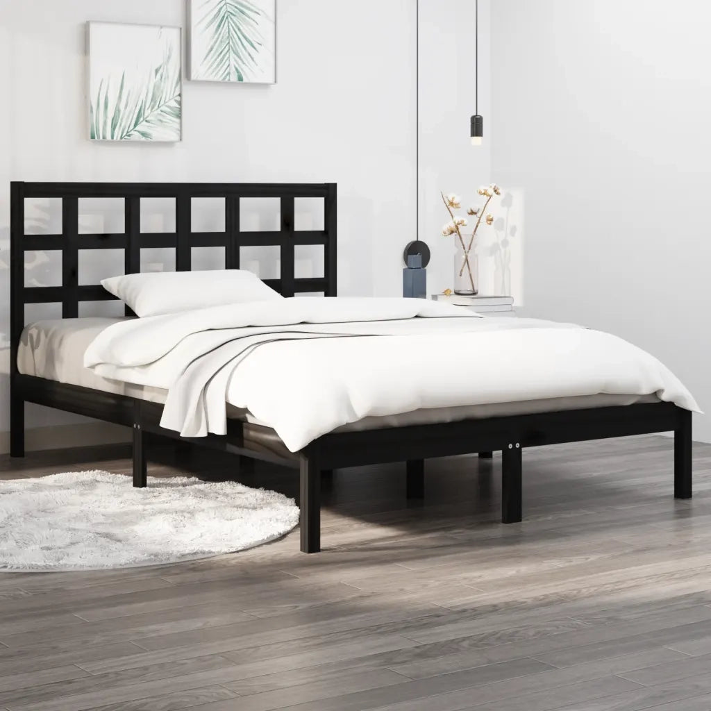 Giroletto-Struttura Letto Nero in Legno Massello 140x190 cm 478846