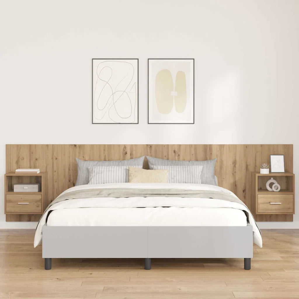 Testiera | Testata con Comodino 3 pcs Rovere artigianale Legno multistrato