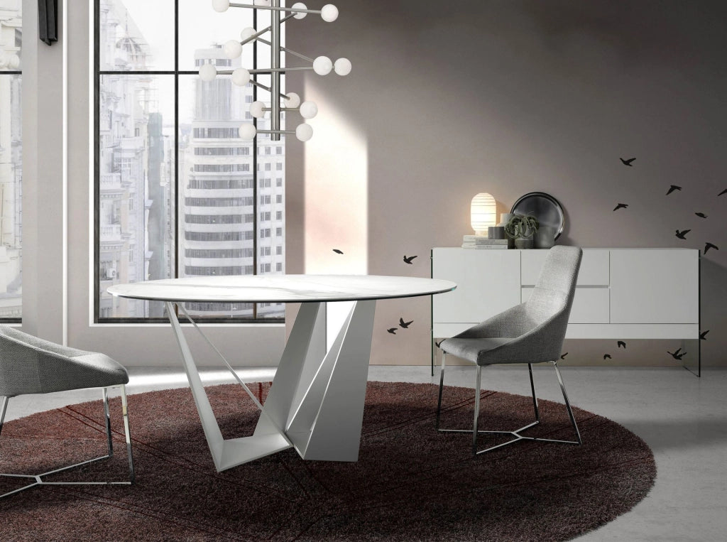 Credenza in legno bianco e vetro temperato