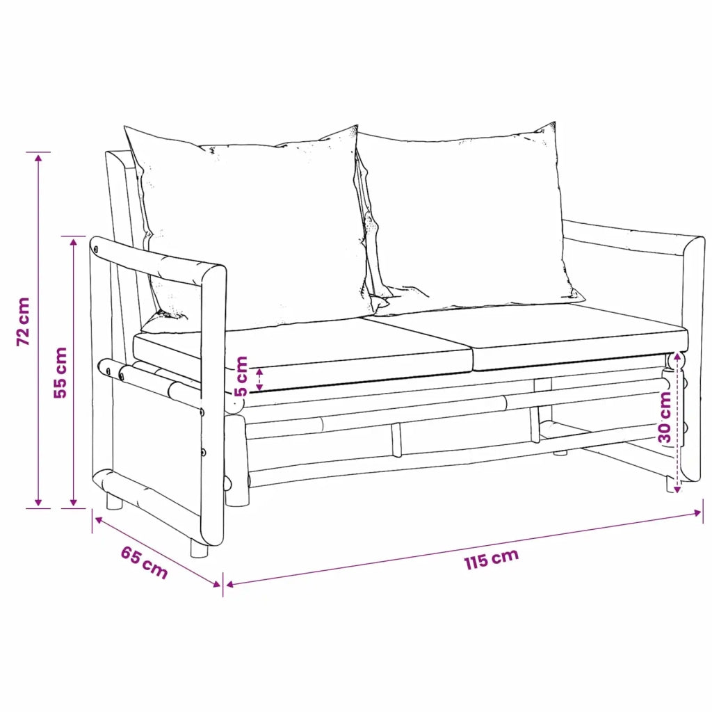 Panca da Giardino con Cuscini 115 cm in Bambù 315597