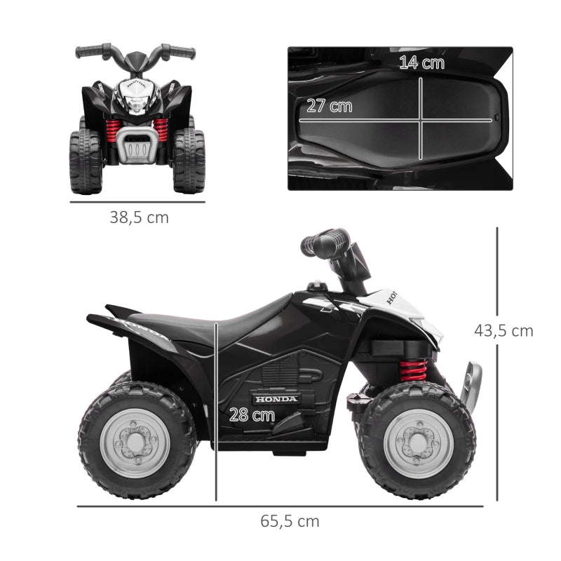 Quad elettrico per bambini, velocit¨¤ massima 2,8 km/h, fari a LED, per bambini da 1,5 a 3 anni, colore nero, dimensioni: 65,5 x 38,5 x 43,5 cm.