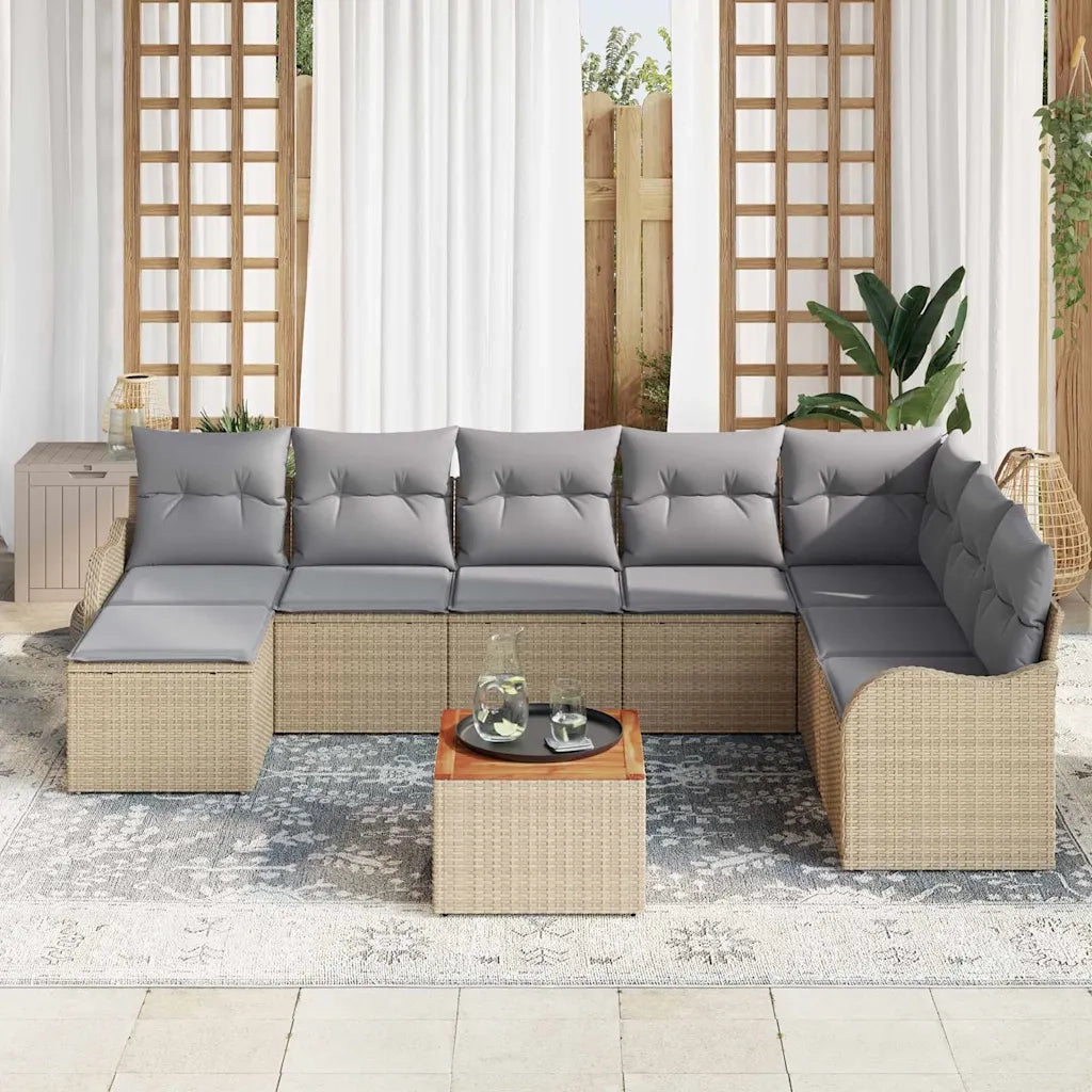 Set Divano da Giardino con cuscino 9 pcs Beige polyrattan