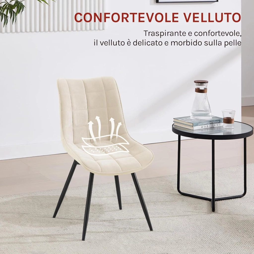 Sedie da Pranzo Girevole Set di 4, Sedie da Cucina, con Sedile Imbottito, Schienale Alto, Gambe in Metallo, Tessuto in Velluto, Beige EZS87be-4