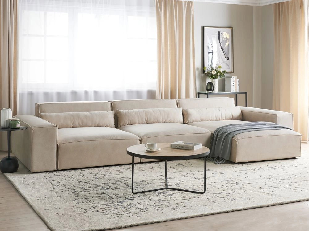 Divano angolare modulare a 3 posti a sinistra Divano componibile in velluto beige con gambe nere Soggiorno moderno