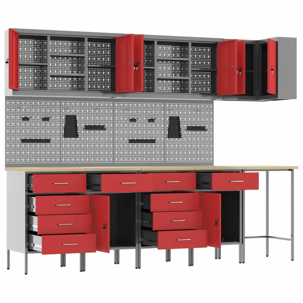 Set di mobili da lavoro con cassetto 12 pcs Nero e Grigio 3321506