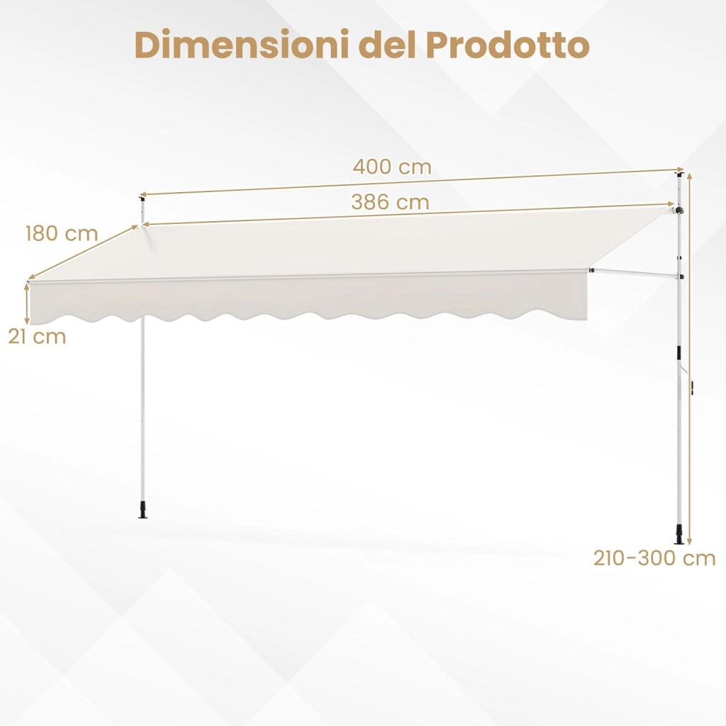 Tenda da Sole a Morsetto, Regolabile in Altezza e Inclinazione con Manovella, Telo Impermeabile e Resistente ai Raggi Solari e Telaio Antiruggine, Tenda Retrattile Senza Foratura (4M,Bianco)