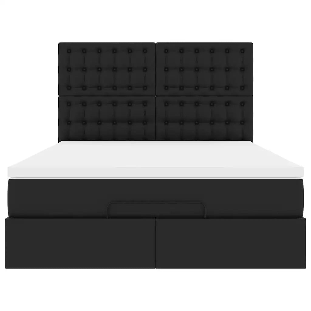 Struttura Letto Pouf con Materasso Nero 140x200 cm Similpelle 3313006