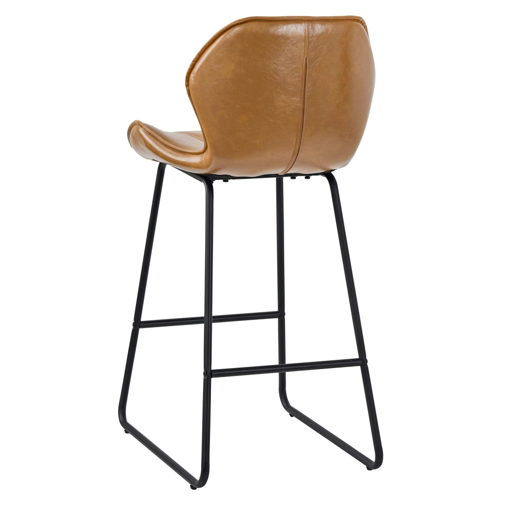 Set 2 Sgabelli da Bar ¨C MINIMAL ¨C Similpelle Cognac, Schienale, Struttura Metallo, Poggiapiedi