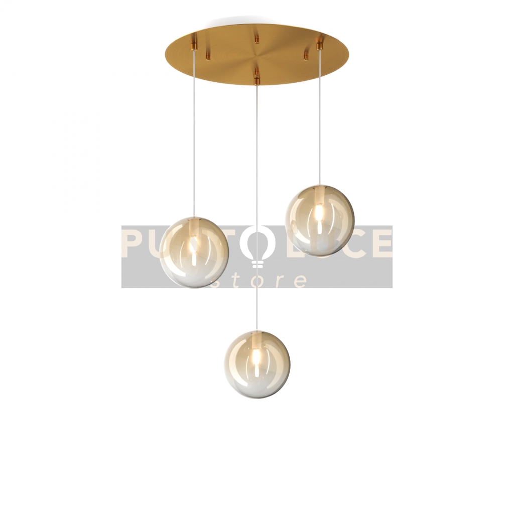 SOSPENSIONE CROMO 3 LUCI TONDA VETRI ORO 1184CR-S3 T-OR