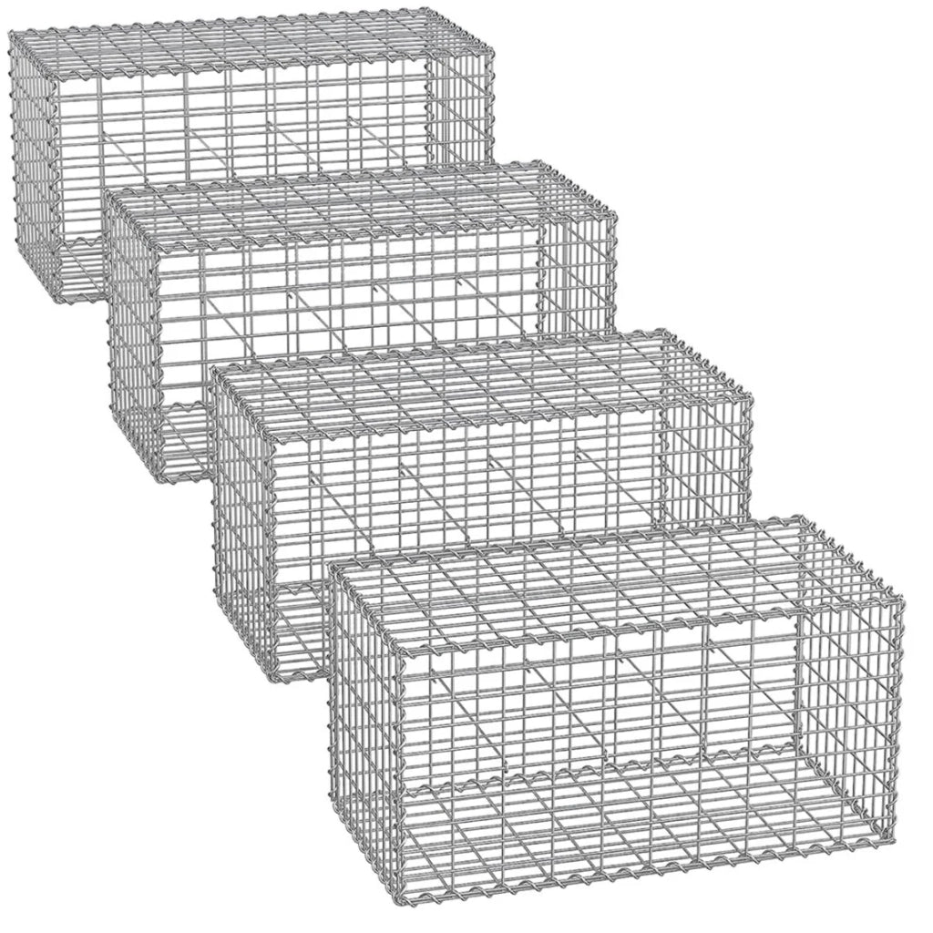 Set di 4 gabbioni per pietre gabbia metallica cestino per pietre maglia 5 x 10 cm zincato muro decorazione da giardino 100 x 50 x 30 cm grigio 12_0005962