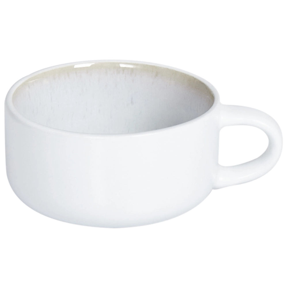 Set di 4 tazze con piattini Servizio per 4 persone di gres bianco con smalto reattivo fatto a mano cucina sala da pranzo e caffè.
