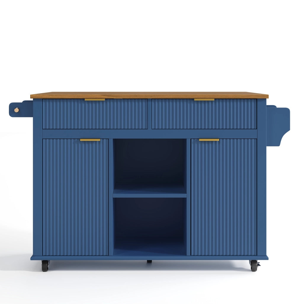 Isola cucina su ruote con piano ribaltabile 143 x 45 x 89;5 cm; MDF blu e marrone