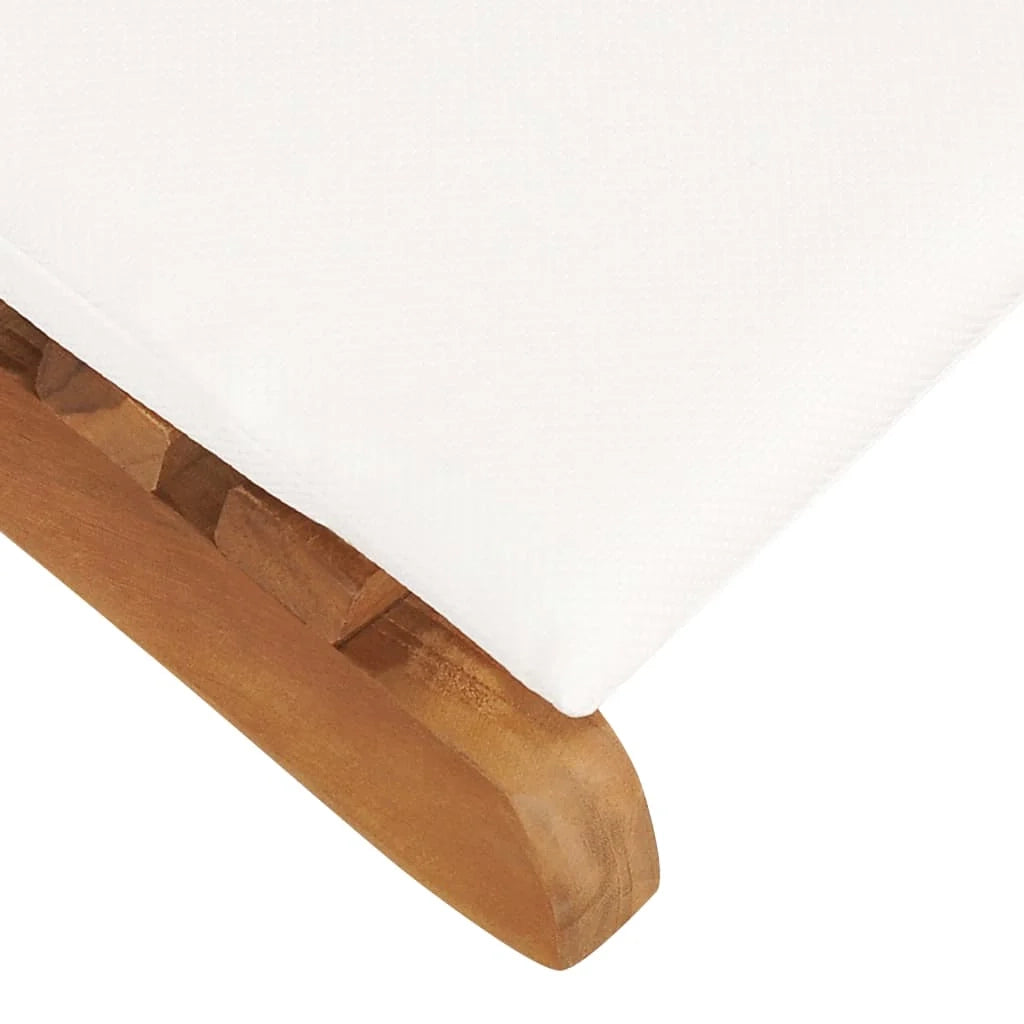 Lettino prendisole sedia a sdraio lettino prendisole letto da giardino mobili da giardino mobili da esterno pieghevoli con cuscino bianco crema legno di teak 02_0012835