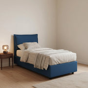 Letto singolo Animal, Letto contenitore con rivestimento in tessuto, Made in Italy, Apertura frontale, con materasso cm 90x190 incluso, Blu