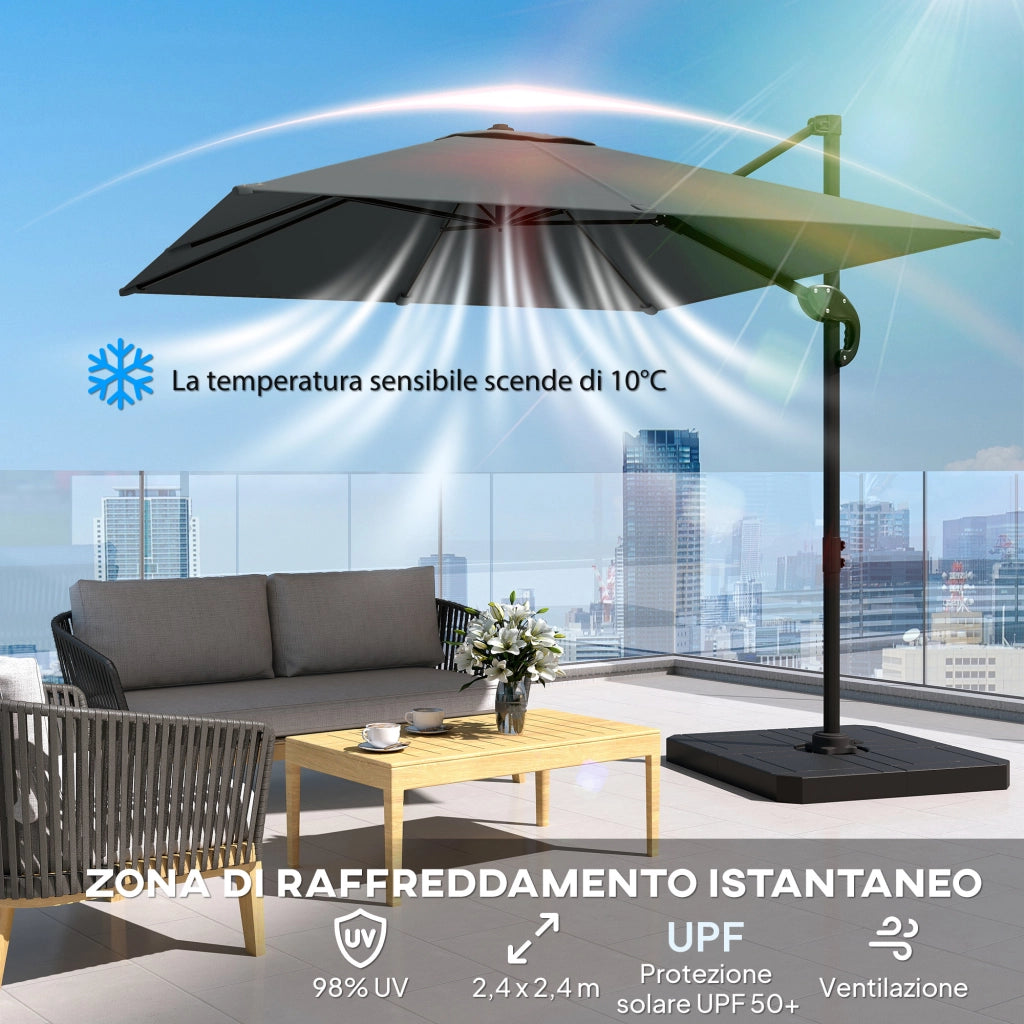 Ombrellone da Giardino a Manovella 240x240 cm con Base Riempibile e Girevole Telaio in Alluminio Grigio Scuro