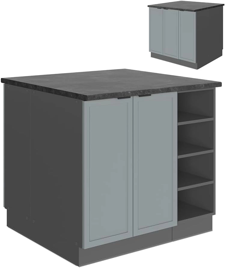 isola cucina Fame-Line, Grigio scuro, 90 cm senza piano di lavoro, adatto per l'espansione con moduli aggiuntivi compatibili