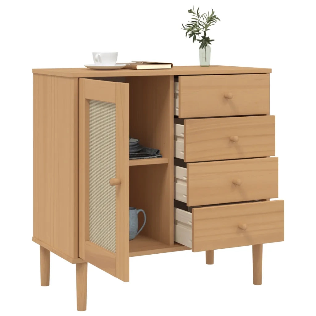 Credenza SENJA Aspetto Rattan Marrone 80x40x80 cm Massello Pino 358037