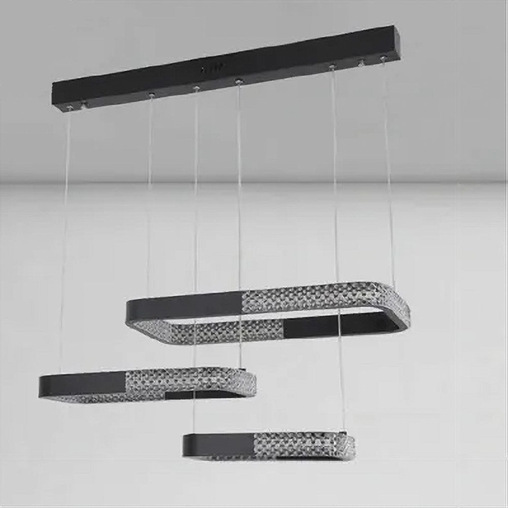 Trade Shop - Lampadario A Sospensione Led 68 W 3 Rettangoli Cristallo Telecomando Nero 32101 -