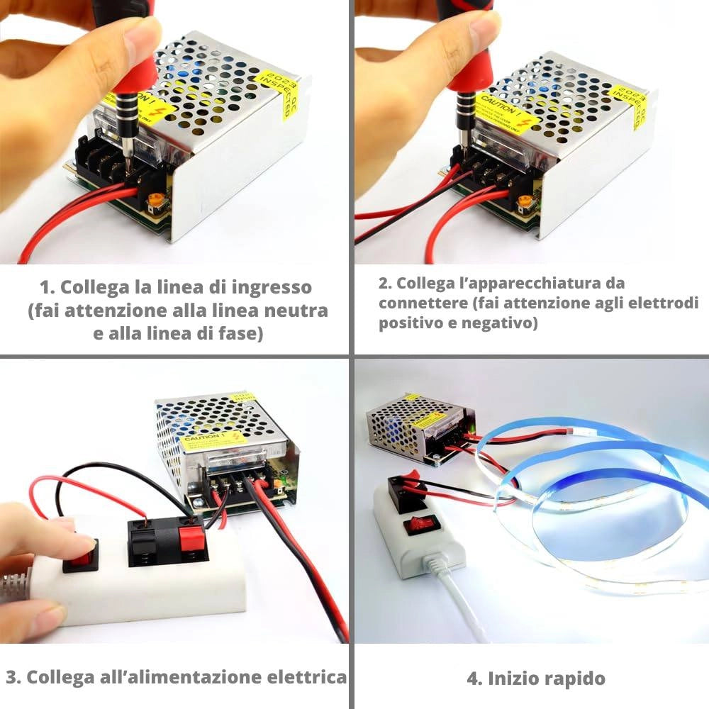 Alimentatori in metallo 12v per strisce led vari wattaggi *** potenza 24w, confezione 1