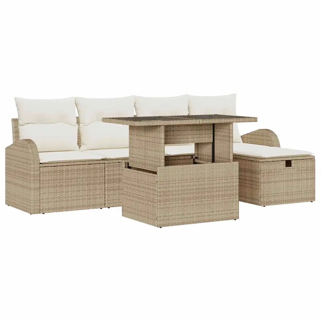 Set Divano da Giardino con cuscino 6 pcs Beige Poly Rattan