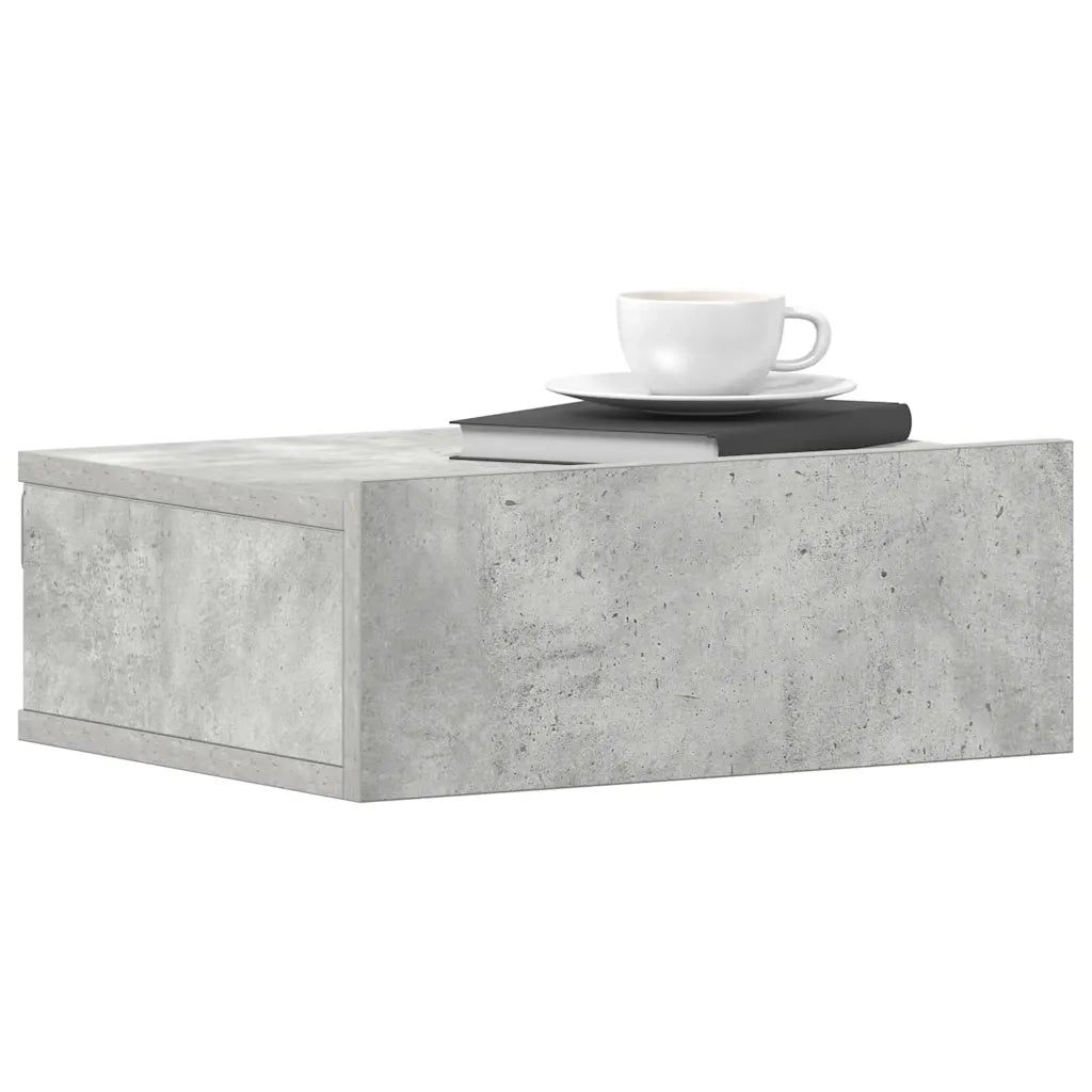 Comodino Pensile Grigio Cemento 40x30x15cm in Legno Multistrato 800314