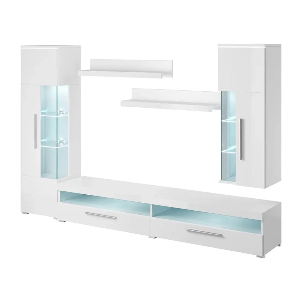 Composizione di 5 mobili per soggiorno in colore bianco lucido collezione BOMBAY