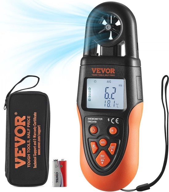 Anemometro 78,4MPH Misuratore di velocità del vento 191x67x43mm Anemometro IP44 Ventimetro Misuratore della velocità del vento MAX/MIN/AVG/CU Dati di velocità del vento Misuratore di velocità del vento Bluetooth