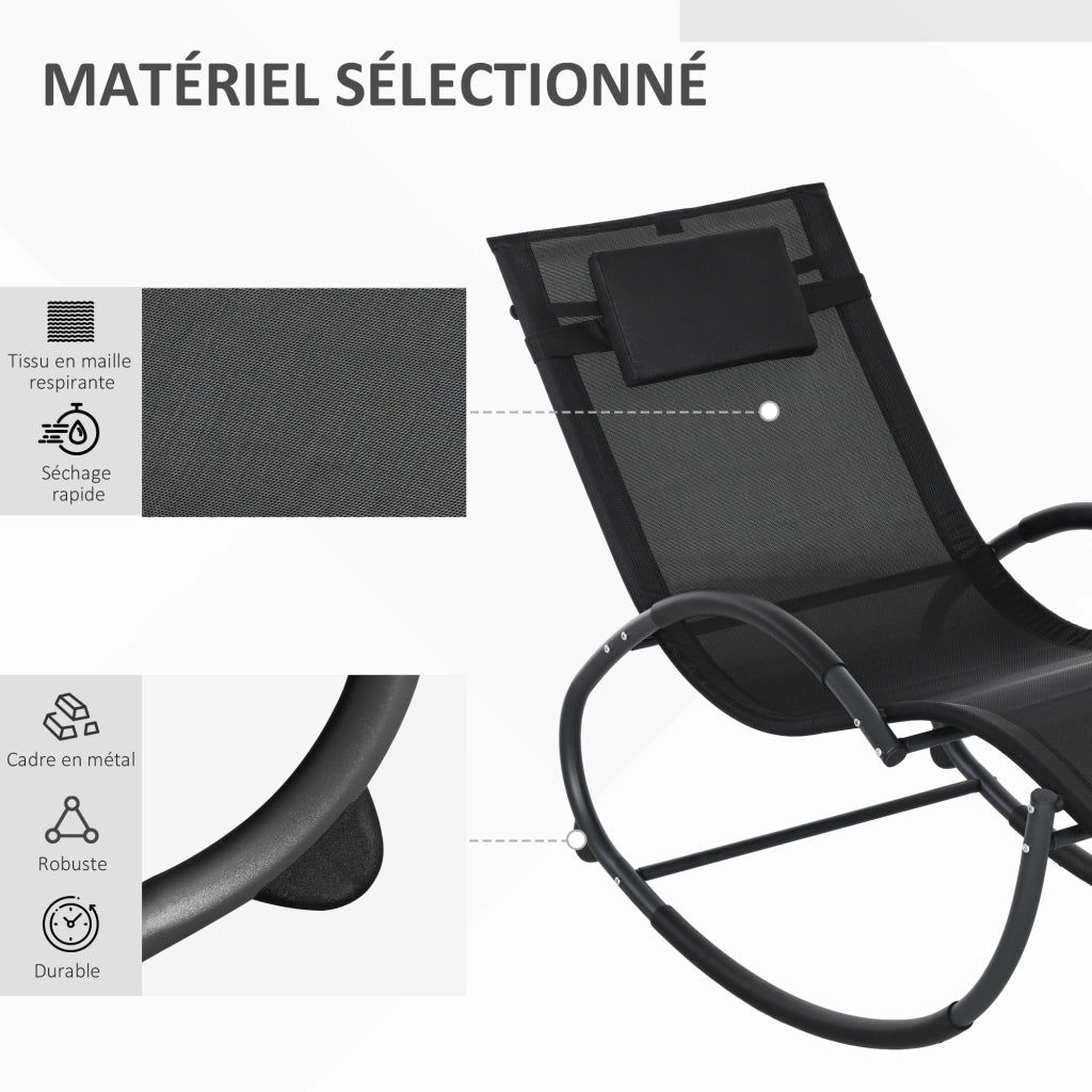 Poltrona a dondolo reclinabile chaise longue ¨C zephmum ¨C nero tessuto