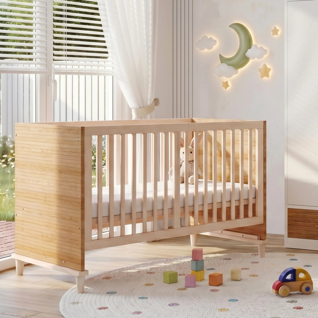 Letto per bambini 70 × 140 cm con rete regolabile in 5 altezze, senza materasso, in legno massiccio, naturale