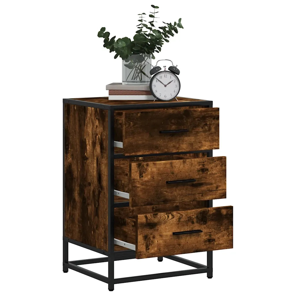 Comodino Rovere Fumo 40x34,5x60 cm Legno Multistrato e Metallo 848721