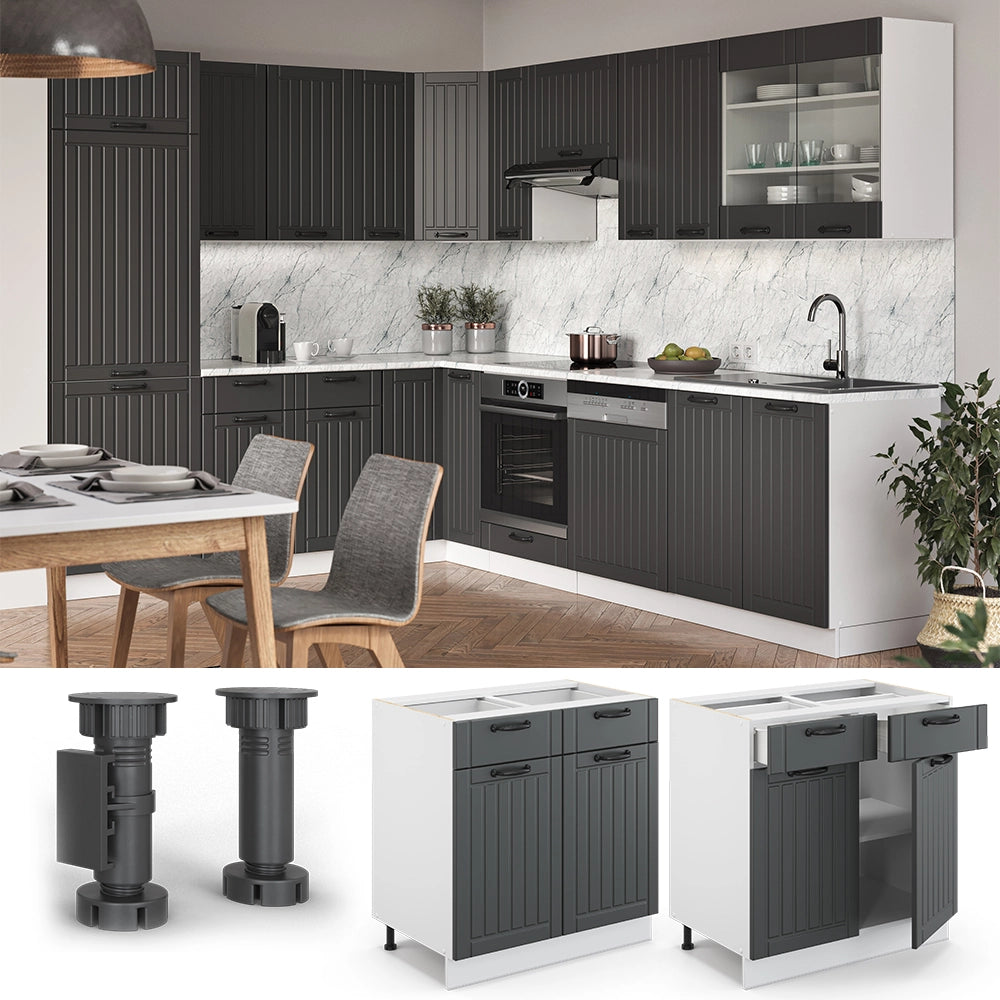 Mobiletto base per cucina Fame-Line Antracite rustico/Bianco 80 cm, PL Rovere Vicco