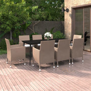 Set da Pranzo per Giardino 9 pz con Cuscini Polyrattan e Vetro 3099756