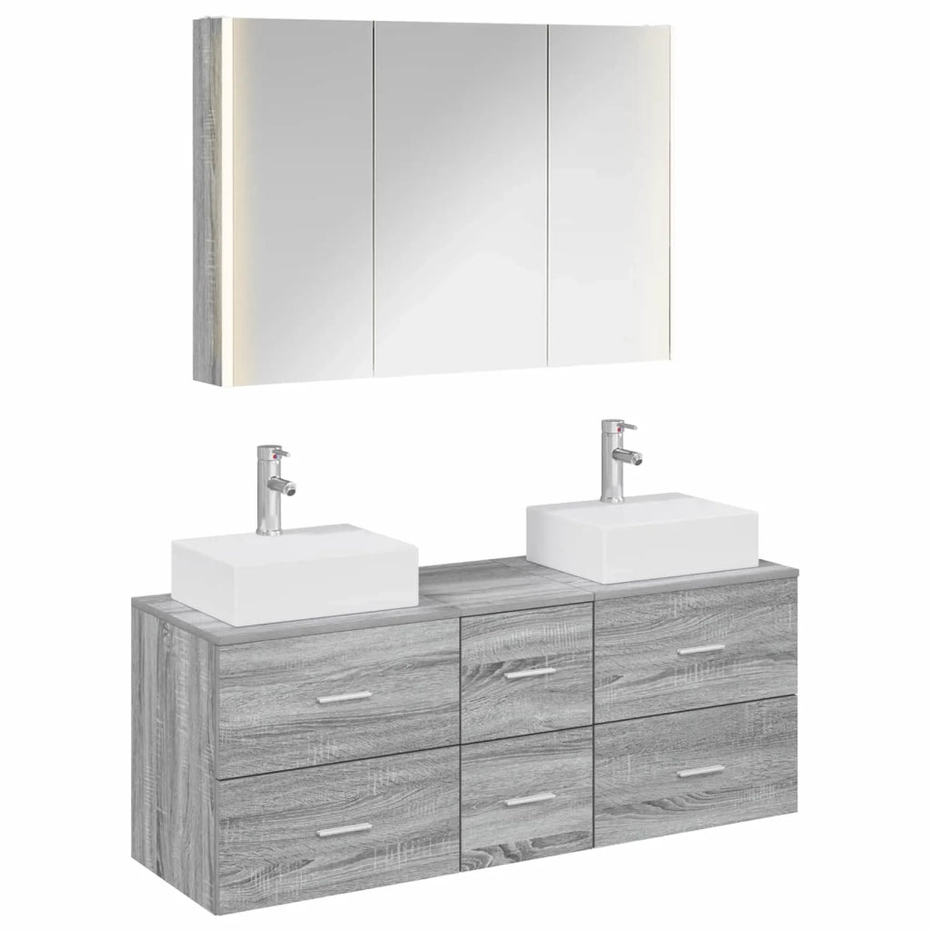Set di mobili per il bagno 4 pcs Sonoma grigio 3406828