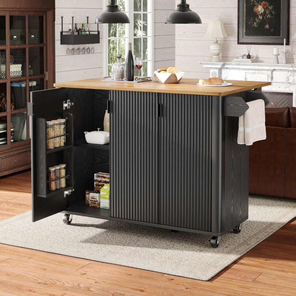 ISOLA CUCINA 130x45(75)x92 cm in MDF Nero con ruote