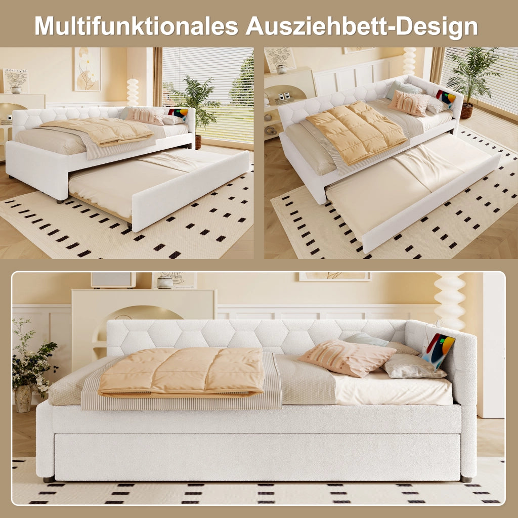 Daybett con funzione divano letto in velluto bianco 90x200 cm