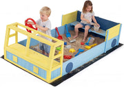 Sabbiera per Bambini in Legno, Gioco da Spiaggia a Forma di Autopompa con Panca, Volante Orientabile e Rivestimento, Sabbiera da Esterno per Giardino Cortile, 18+ Mesi