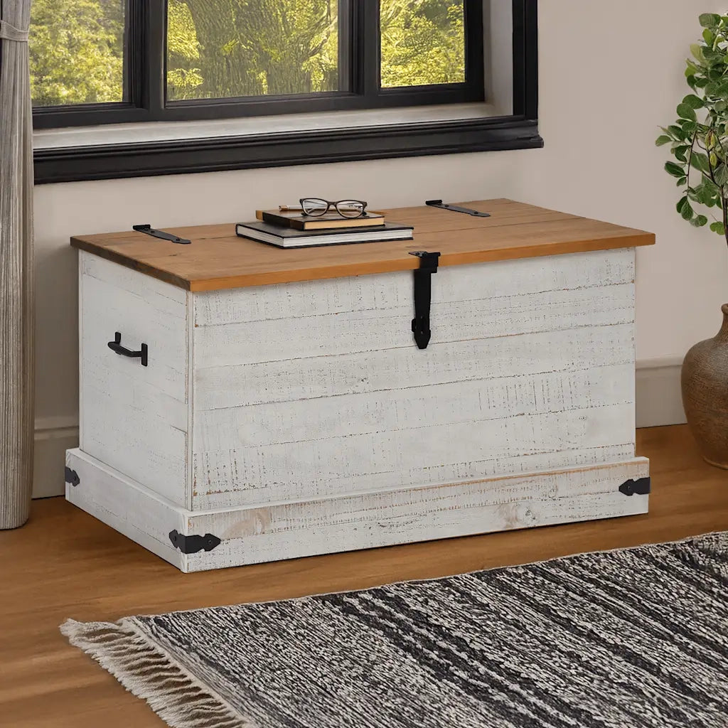 vidaXL Cassapanca HALDEN Bianco 91x48x47 cm in Legno Massello di Pino