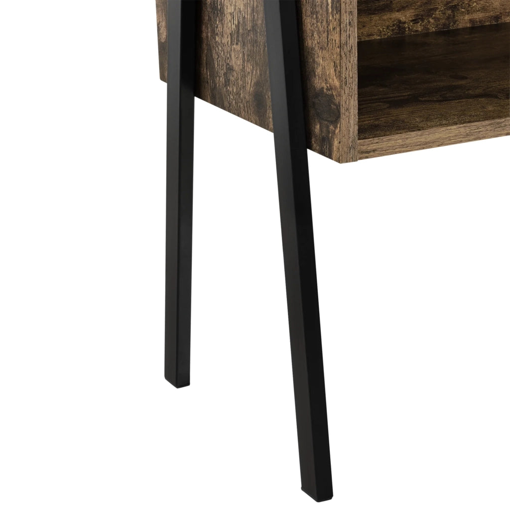 Comodino comodino cassettiera gambe in metallo 52 cm effetto legno e nero 03_0003146