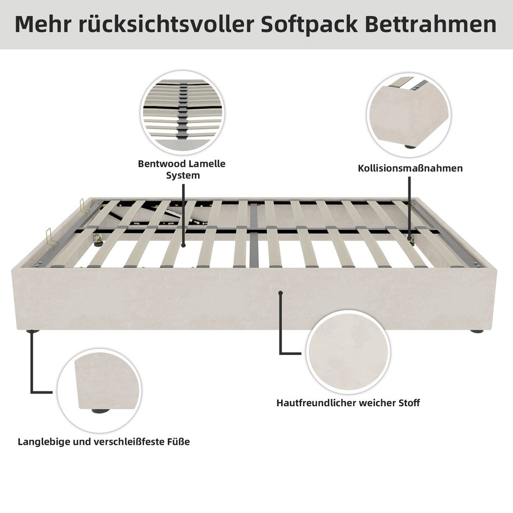 Letto Contenitore Matrimoniale ¨C MINIMAL ¨C Velluto Beige 140x200 Senza Testiera