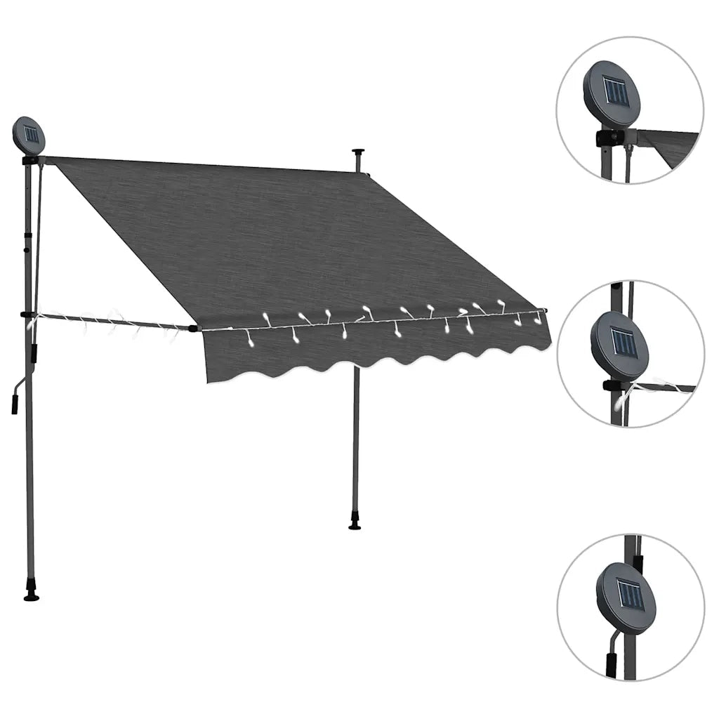 Tenda da Sole Retrattile Manuale con LED-Tenda parasole per Patio 150 cm Antracite